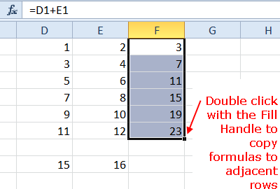 Double-cliquez sur la poignée de remplissage pour copier les formules dans Excel