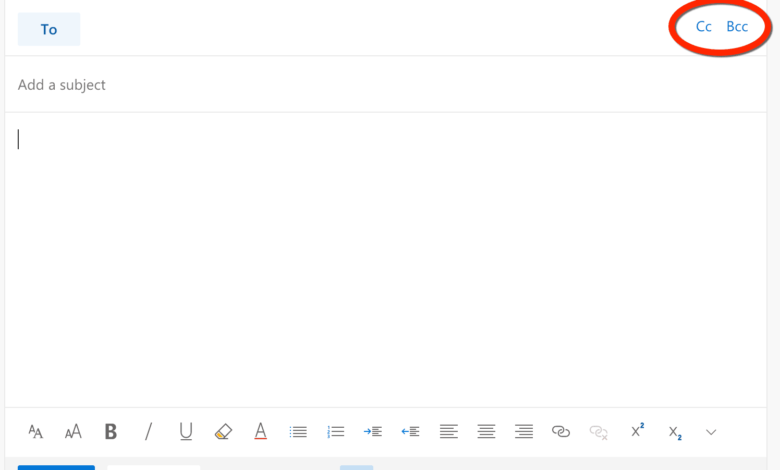 Comment ajouter des destinataires Bcc ou Cc dans Outlook.com