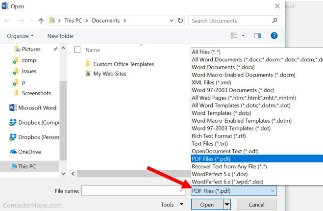 Microsoft Word - Changer le type de fichier pour l'ouvrir