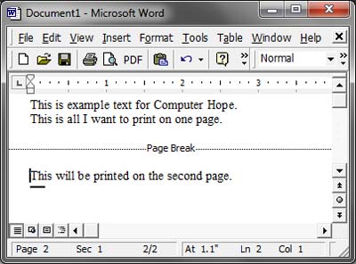 Saut de page dans Microsoft Word.