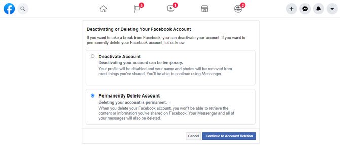 Suppression de votre compte Facebook