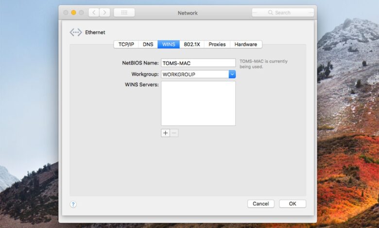 Configurer le nom du groupe de travail Mac et Windows