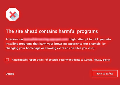 Google Chrome SafeBrowsing : avertissement contre les logiciels malveillants