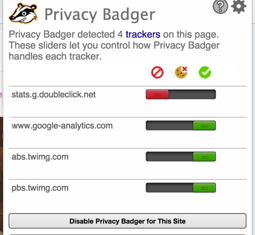 Fenêtre contextuelle supplémentaire du Badger de la vie privée