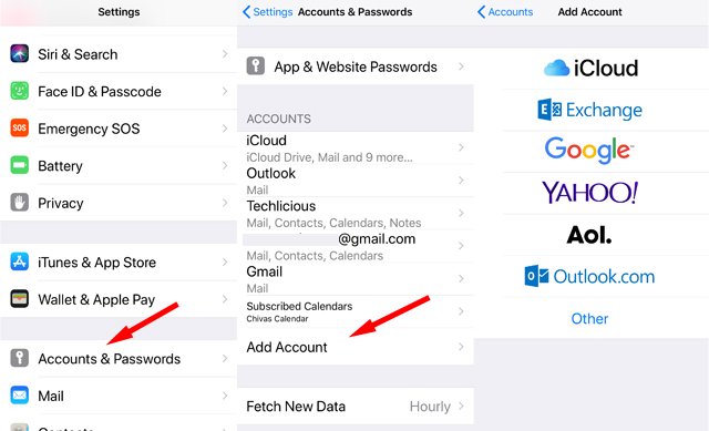 Comptes de courrier électronique de l'application Mail