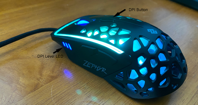 Souris de jeu Zephyr Bouton DPI et LEDs