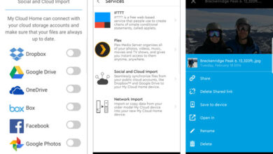 Captures d'écran de l'application My Cloud Home de WD