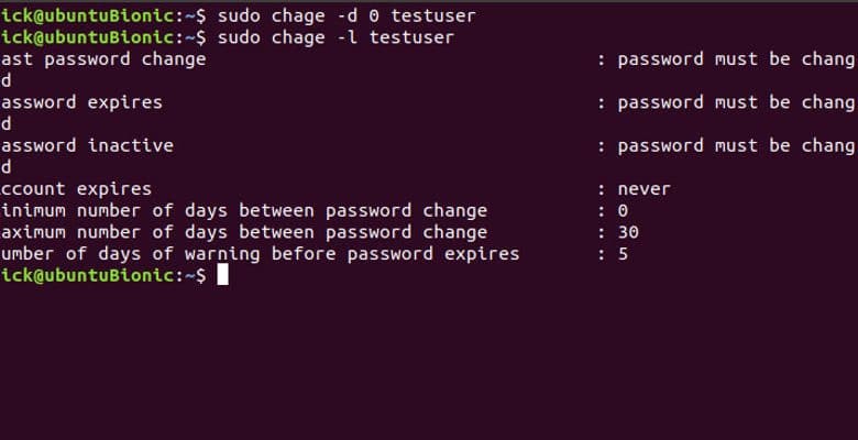 Comment forcer l'utilisateur à changer de mot de passe sous Linux