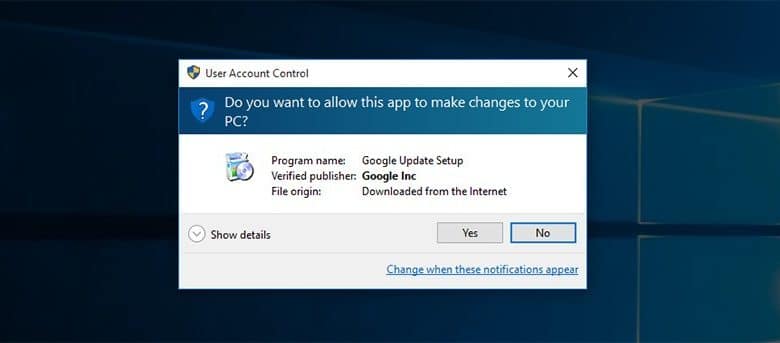 Ne désactivez pas la fonction de contrôle d'accès utilisateur dans Windows