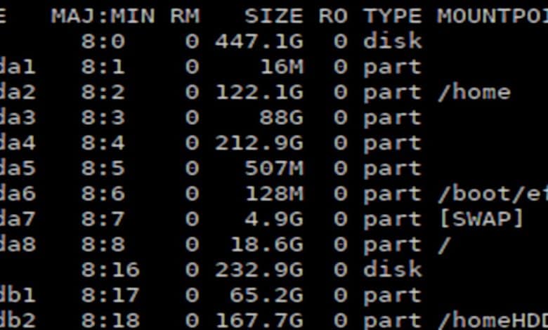 Répertorier les noms de périphériques, les informations de disque et de partition sous Linux avec lsblk